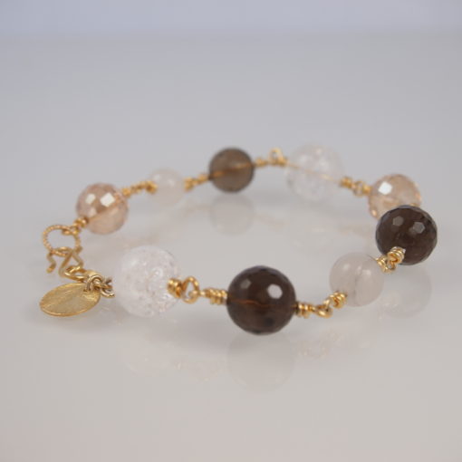 Armbånd med ædelsten og krystaller, "Peace Lily", i guld, sølv og oxideret sølv