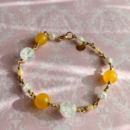 Armbånd med ædelsten og krystaller, "Yellow Love", i forgyldt sølv, sølv og oxideret sølv -Foto