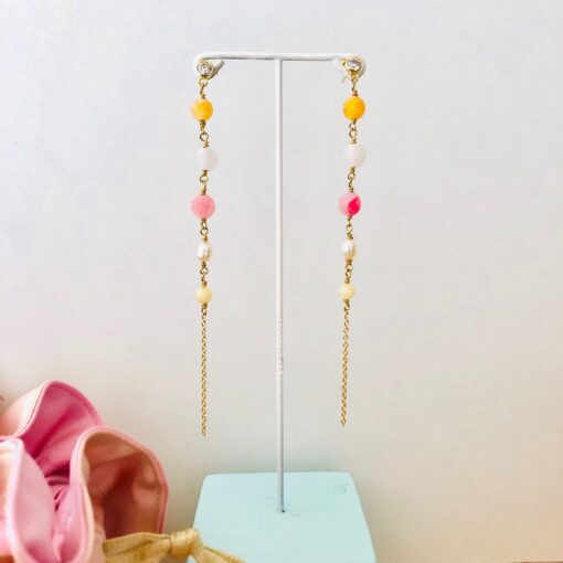 Lange øreringe, gul og pink "Exotic" -foto