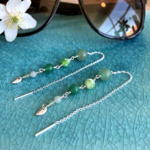 Lange grønne øreringe med sten og perler "Springtime" new edition