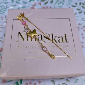 Ørering, Pink butterfly, med kæde på lås - sælges enkeltvis