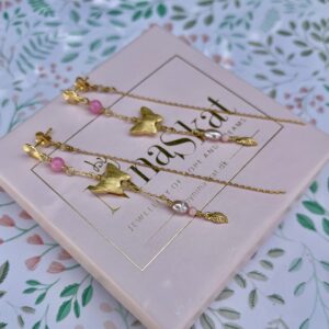 Ørering, Pink butterfly, med kæde på lås - sælges enkeltvis