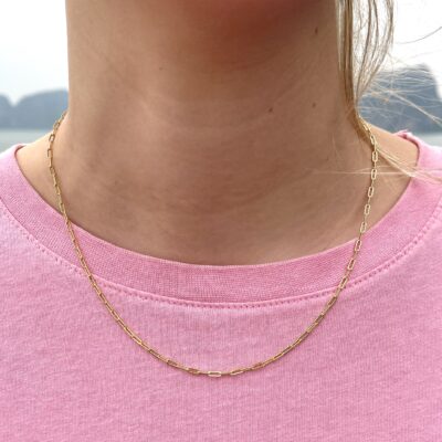 Halskæde, Paper clips, ekstra tykt 18K forgyldt sterlingsølv og rhodineret sterlingsølv