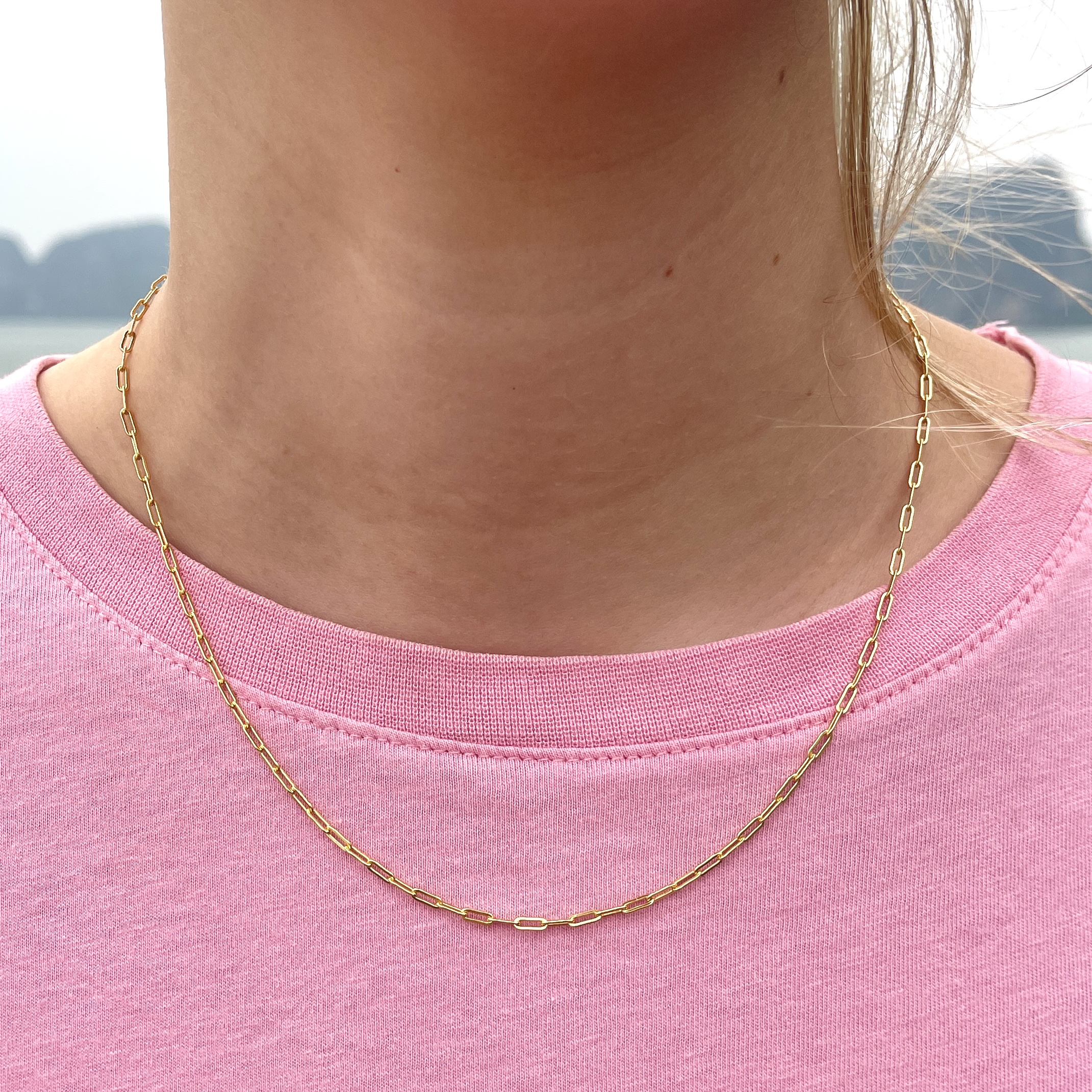 Halskæde, Paper clips, ekstra tykt 18K forgyldt sterlingsølv og rhodineret sterlingsølv