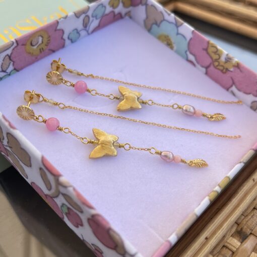 Ørering, Pink butterfly, med kæde på lås - sælges enkeltvis