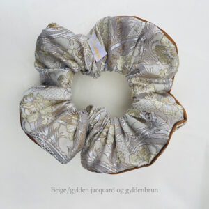Beige/gylden jacquard og gyldenbrun -Scrunchie