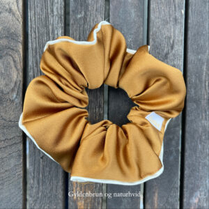 Gyldenbrun og naturhvid- Scrunchie