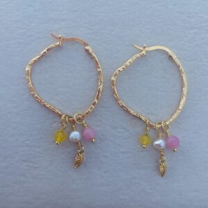 Ørering, Stor Dharma Hoop med vedhæng, Pink & yellow, sælges enkeltvis