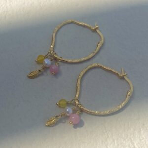 Ørering, Stor Dharma Hoop med vedhæng, Pink & yellow, sælges enkeltvis