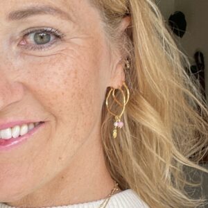 Ørering, Stor Dharma Hoop med vedhæng, Pink & yellow, sælges enkeltvis