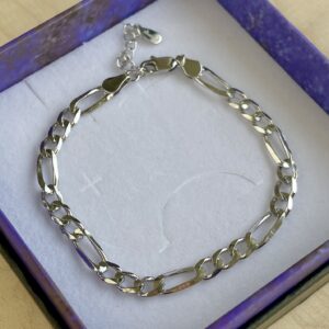 Armbånd Figaro, ekstra tykt 18K forgyldt sterlingsølv og rhodineret sterlingsølv