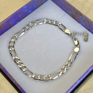 Armbånd Figaro, ekstra tykt 18K forgyldt sterlingsølv og rhodineret sterlingsølv