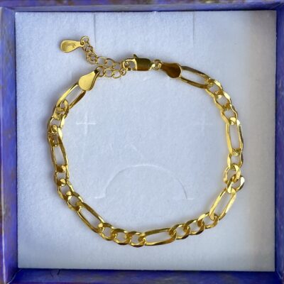 Armbånd Figaro, ekstra tykt 18K forgyldt sterlingsølv og rhodineret sterlingsølv