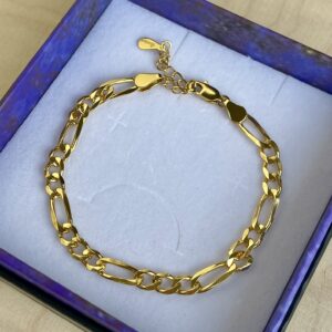 Armbånd Figaro, ekstra tykt 18K forgyldt sterlingsølv og rhodineret sterlingsølv