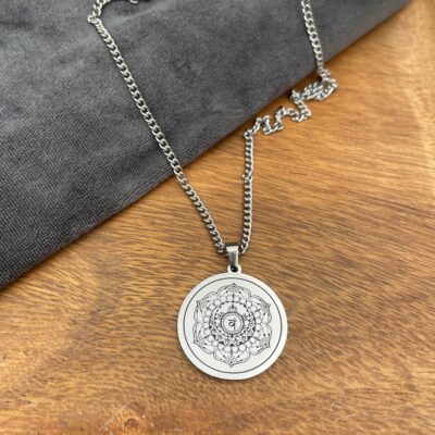 Halskæde, stålvedhæng med Lotus & Mandala