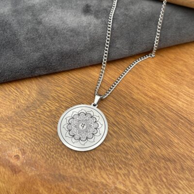 Halskæde, stålvedhæng med Lotus & Mandala 4