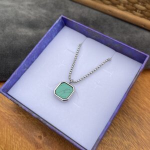 Halskæde - turkis - stålhalskæde med vedhæng