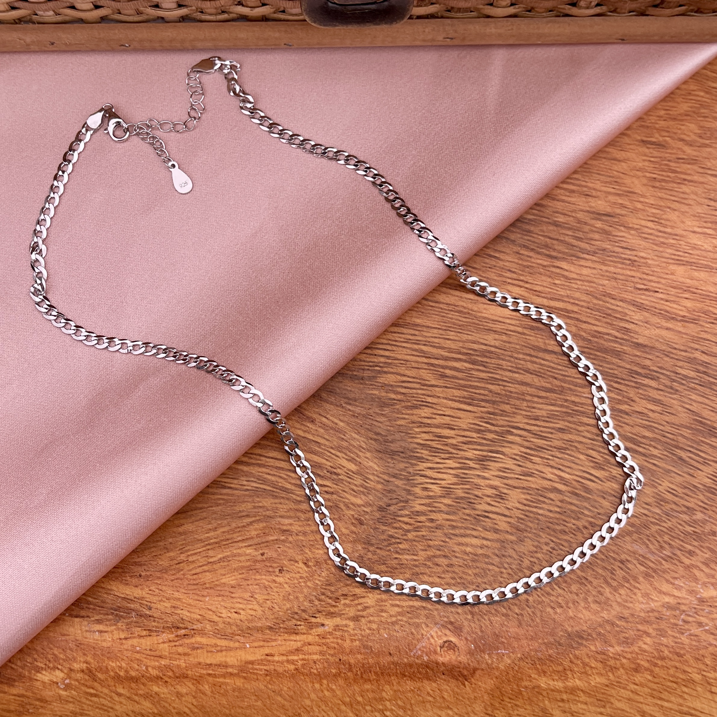 Halskæde, Cuban, ekstra tykt 18K forgyldt sterlingsølv og rhodineret sterlingsølv