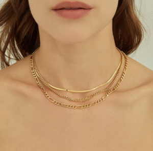 Halskæde, Figaro, ekstra tykt 18K forgyldt sterlingsølv og rhodineret sterlingsølv