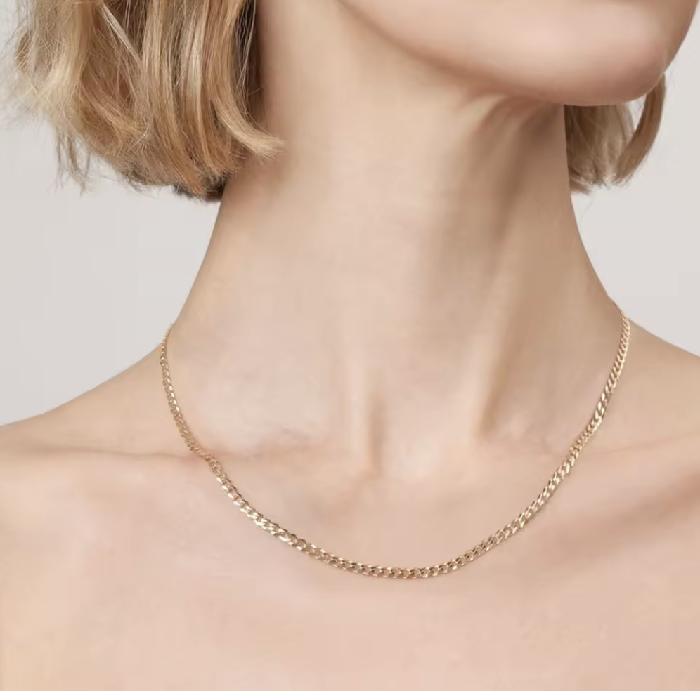 Halskæde, Cuban, ekstra tykt 18K forgyldt sterlingsølv og rhodineret sterlingsølv