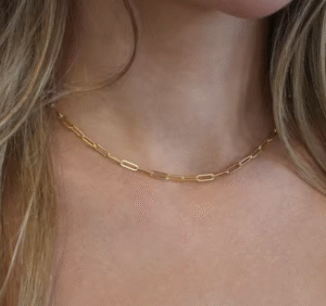 Halskæde, Paper clips, ekstra tykt 18K forgyldt sterlingsølv og rhodineret sterlingsølv